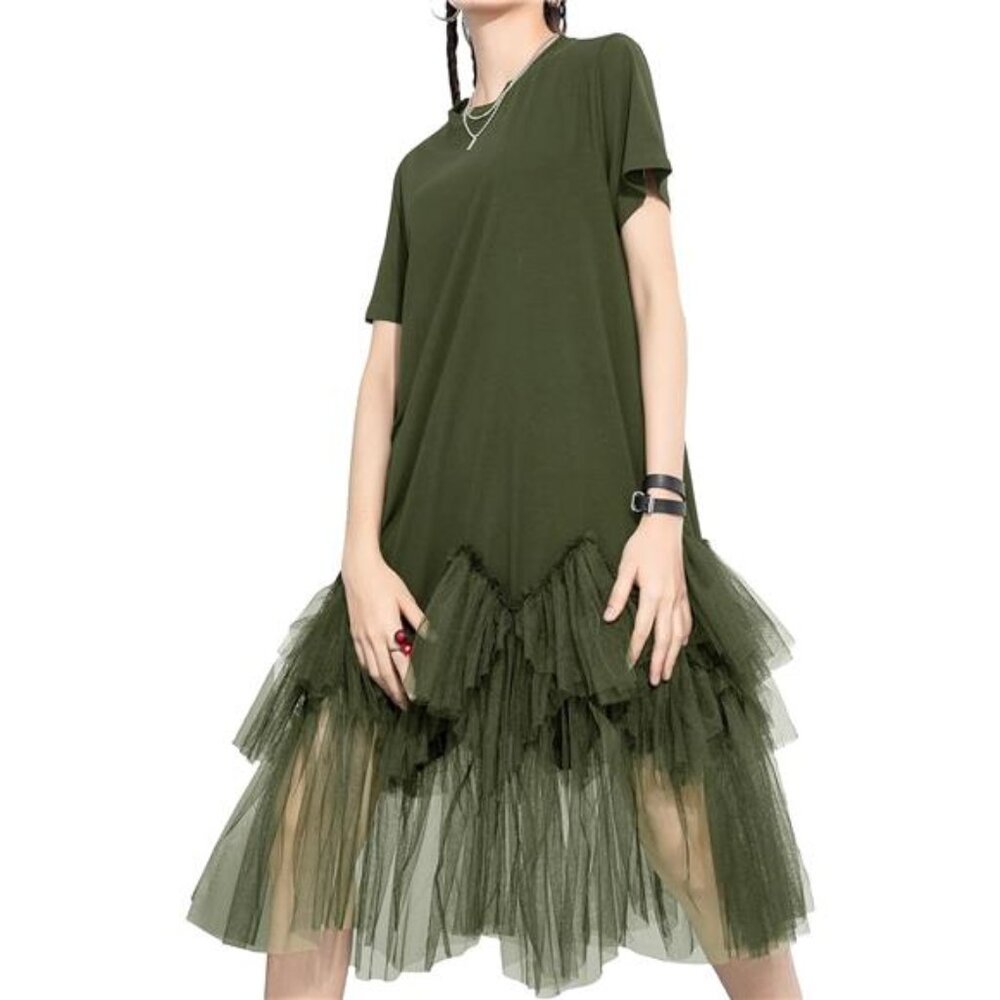 Women's Casual Short Sleeve Crew Neck Oversized Tulle Tutu Dress
